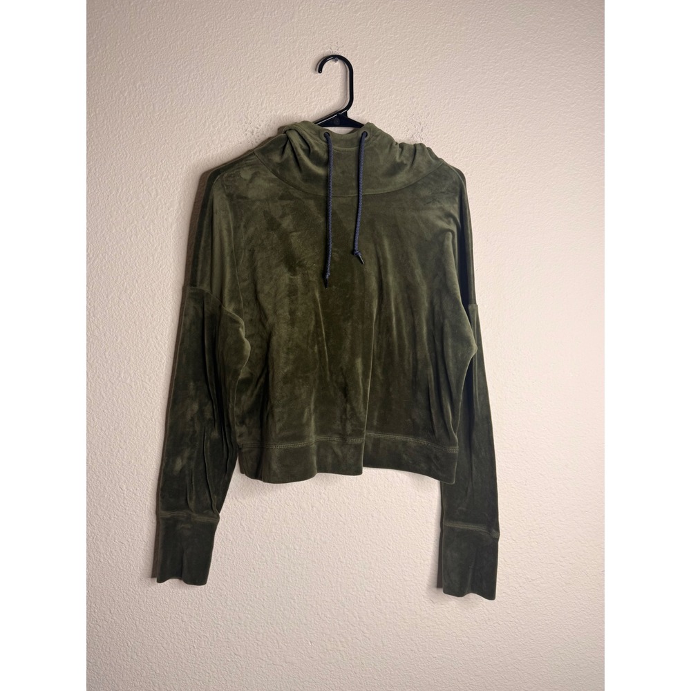 OFFLINE by Aerie Velour Crop Hoodie Womens Medium Olive Green Velvet Sweatshirt